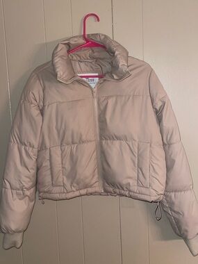 Hollister Gorpcore Cropped Puffer Jacket Tan Small Spring Rain Wind Resistant